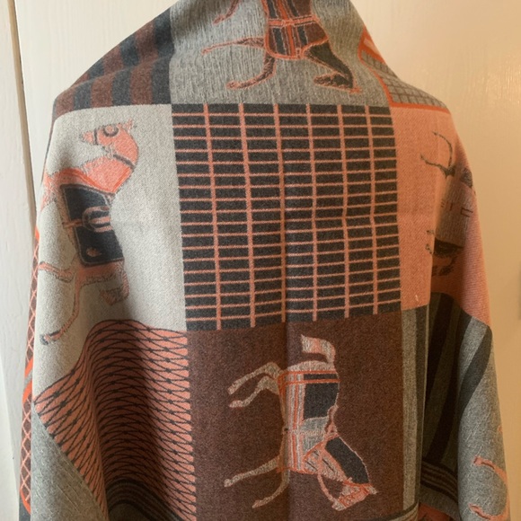 Reversible New Cashmere Western Horse Scarf Shawl Pashmina Wrap - Picture 13 of 16